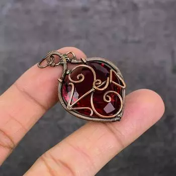 Подвеска из натурального гранатового камня ручной работы из медной проволоки 1,81 дюйма A2h46