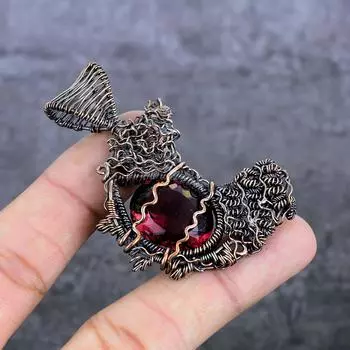 Подвеска из натурального гранатового камня ручной работы из медной проволоки 2,56 дюйма b0K01