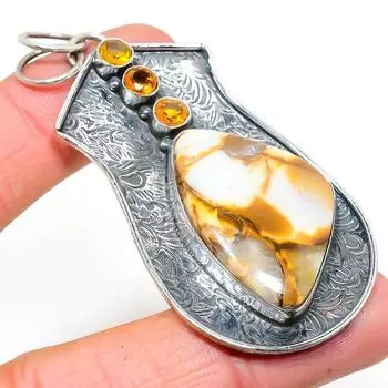 Подвеска из натурального грязевого камня, цитрина, стерлингового серебра 925 пробы, 2,88 дюйма, V5L52