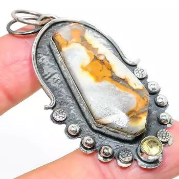 Подвеска из натурального грязевого камня, цитрина, стерлингового серебра 925 пробы, 2,52 дюйма p6U75