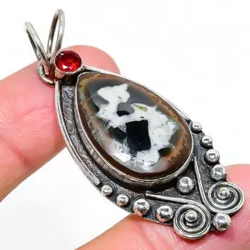 Подвеска из натурального грязевого трещины и драгоценного камня граната из стерлингового серебра 925 пробы 2,36 дюйма L0L26