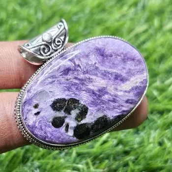 Подвеска из натурального храита, серебро 925 пробы, овальная форма, серебряный драгоценный камень, подарок для нее фиолетовый