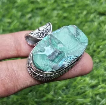 Подвеска из натурального хризоколлового друзы, серебряная подвеска 925 пробы, подвеска из драгоценного камня, серебряная подвеска для женщин зелёный