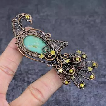 Подвеска из натурального хризопраза с медной проволокой 4,06 дюйма S4u97