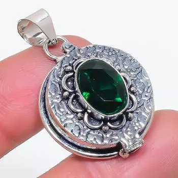 Подвеска из натурального хромдиопсида из стерлингового серебра 925 пробы 1,62 дюйма u0a96