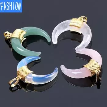 Подвеска из натурального хрусталя с лунным камнем, имитирующая обмотку в виде полумесяца, энергетический полудрагоценный камень, медная подвеска с пряжкой для мужчин и женщин lapis lazuli