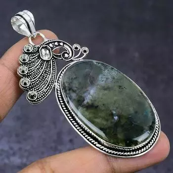 Подвеска из натурального индийского мохового агата из серебра 925 пробы 3,03 дюйма P4e99