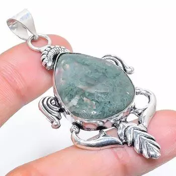 Подвеска из натурального индийского мохового агата из стерлингового серебра 925 пробы 2,44 дюйма j7v15