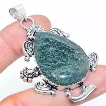 Подвеска из натурального индийского мохового агата из стерлингового серебра 925 пробы 2,29 дюйма r5T45