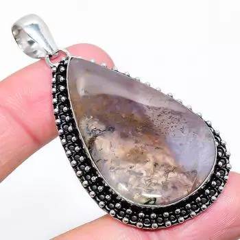 Подвеска из натурального индийского мохового агата из стерлингового серебра 925 пробы 2,56 дюйма g4w80