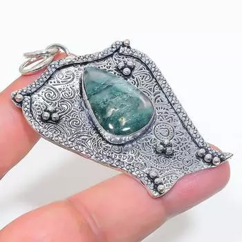 Подвеска из натурального индийского мохового агата из стерлингового серебра 925 пробы 2,52 дюйма C2i77