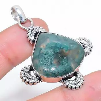 Подвеска из натурального индийского мохового агата из стерлингового серебра 925 пробы 1,97 дюйма B1v07