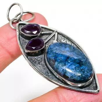 Подвеска из натурального индийского мохового агата, аметистового камня из стерлингового серебра 925 пробы 2,76 дюйма K5w91