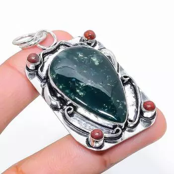 Подвеска из натурального индийского мохового агата из стерлингового серебра 925 пробы 2,36 дюйма L7b04