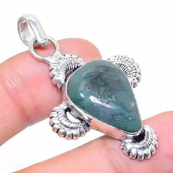 Подвеска из натурального индийского мохового агата из стерлингового серебра 925 пробы 1,81 дюйма G5p03