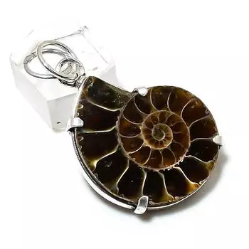 Подвеска из натурального ископаемого аммонита из стерлингового серебра 925 пробы ручной работы 1,85 дюйма n2c10