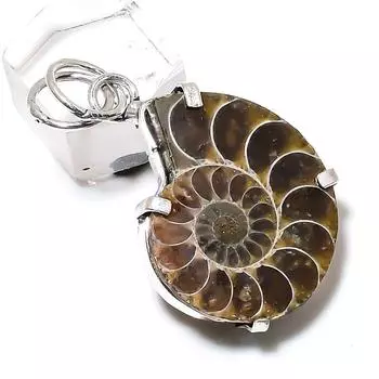 Подвеска из натурального ископаемого аммонита из стерлингового серебра 925 пробы ручной работы 1,73 дюйма C3C61