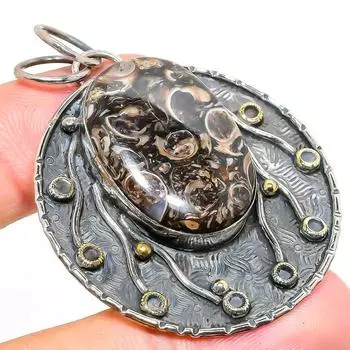 Подвеска из натурального ископаемого драгоценного камня Turritella из стерлингового серебра 925 пробы 2,25 дюйма z4d77