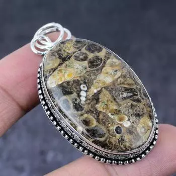 Подвеска из натурального ископаемого драгоценного камня черепахи ручной работы из стерлингового серебра 925 пробы 2,44 дюйма g4I83