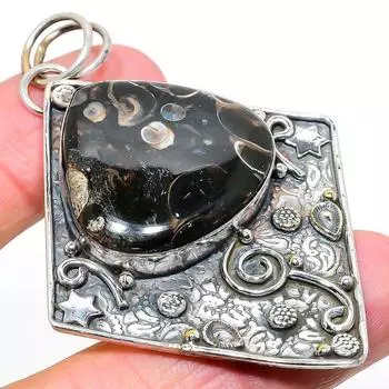 Подвеска из натурального ископаемого драгоценного камня Туррителла из стерлингового серебра 925 пробы 2,68 дюйма E8i19