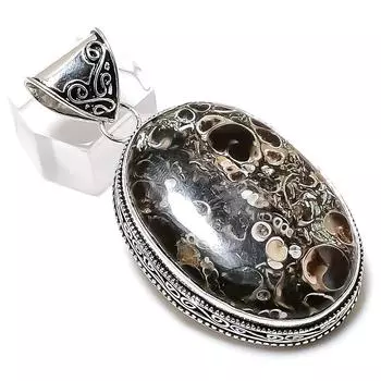 Подвеска из натурального ископаемого камня черепахи ручной работы из стерлингового серебра 925 пробы 2,29 дюйма g9c28