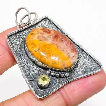 Подвеска из натурального ископаемого коралла, цитрина, стерлингового серебра 925 пробы, 2,09 дюйма, h3K97