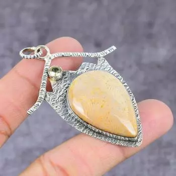 Подвеска из натурального ископаемого коралла и цитрина из стерлингового серебра 925 пробы 2,36 дюйма S1O26