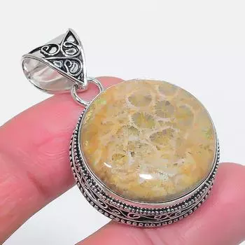 Подвеска из натурального ископаемого коралла из стерлингового серебра 925 пробы 1,85 дюйма I2I06