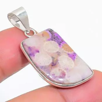 Подвеска из натурального ископаемого коралла из стерлингового серебра 925 пробы 1,58 дюйма J1g95