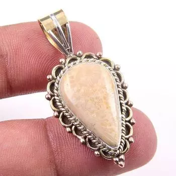 Подвеска из натурального ископаемого коралла из стерлингового серебра 925 пробы в двухцветном исполнении 1,50 дюйма k8B99