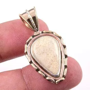 Подвеска из натурального ископаемого коралла из стерлингового серебра 925 пробы в двухцветном исполнении 1,50 дюйма w2c53