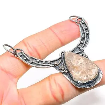 Подвеска из натурального ископаемого коралла, ручная работа, серебро 925 пробы, 2,64 дюйма, f9G05