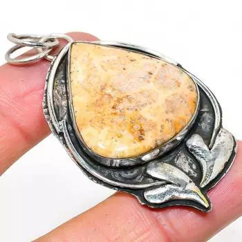 Подвеска из натурального ископаемого коралла, ручная работа, серебро 925 пробы, 2,56 дюйма, B9J45