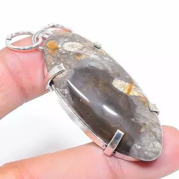 Подвеска из натурального ископаемого коралла ручной работы из стерлингового серебра 925 пробы 2,29 дюйма B4P14