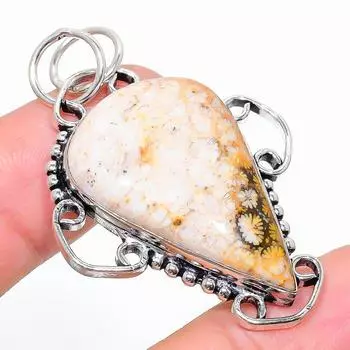 Подвеска из натурального ископаемого коралла ручной работы из стерлингового серебра 925 пробы 1,97 дюйма V8D80