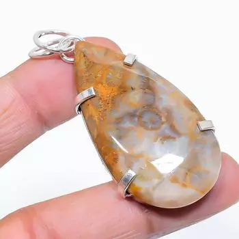 Подвеска из натурального ископаемого коралла ручной работы из стерлингового серебра 925 пробы 2,29 дюйма r1t90