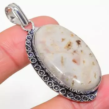 Подвеска из натурального ископаемого коралла ручной работы из стерлингового серебра 925 пробы 2,21 дюйма n7D52