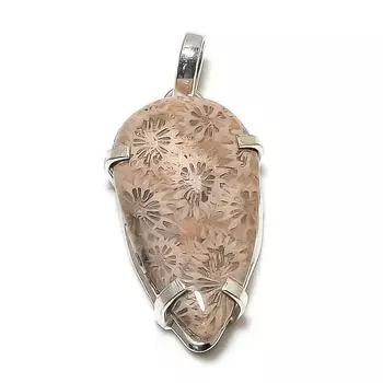 Подвеска из натурального ископаемого коралла ручной работы из стерлингового серебра 925 пробы 1,97 дюйма r8K41