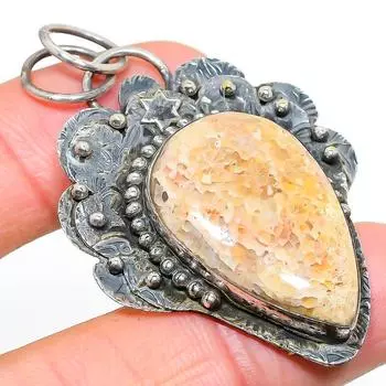 Подвеска из натурального ископаемого коралла ручной работы из стерлингового серебра 925 пробы 2,25 дюйма v2W44