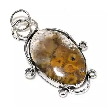 Подвеска из натурального ископаемого коралла ручной работы из стерлингового серебра 925 пробы 2,36 дюйма T8o43