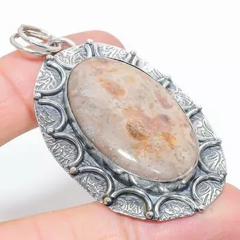 Подвеска из натурального ископаемого коралла ручной работы из стерлингового серебра 925 пробы 2,56 дюйма n9L74