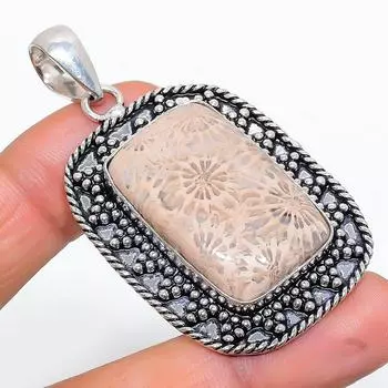 Подвеска из натурального ископаемого коралла ручной работы из стерлингового серебра 925 пробы 2,25 дюйма D4J62