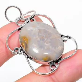 Подвеска из натурального ископаемого коралла ручной работы из стерлингового серебра 925 пробы 1,77 дюйма L7r52