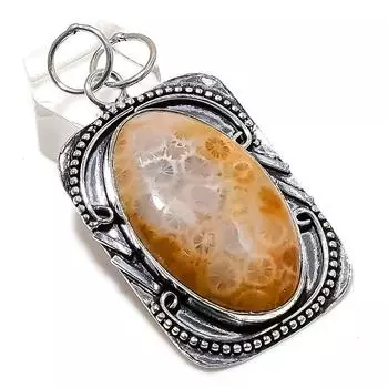 Подвеска из натурального ископаемого коралла ручной работы из стерлингового серебра 925 пробы 2,36 дюйма m3E96