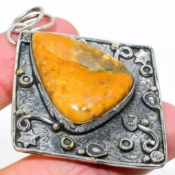 Подвеска из натурального ископаемого коралла ручной работы из стерлингового серебра 925 пробы 2,68 дюйма b8U08