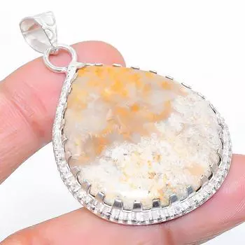 Подвеска из натурального ископаемого коралла ручной работы из стерлингового серебра 925 пробы 2,13 дюйма J2z57