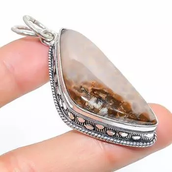 Подвеска из натурального ископаемого коралла ручной работы из стерлингового серебра 925 пробы 2,21 дюйма V4H45