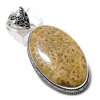 Подвеска из натурального ископаемого коралла ручной работы из стерлингового серебра 925 пробы 2,52 дюйма Z8H12