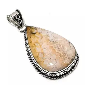 Подвеска из натурального ископаемого коралла ручной работы из стерлингового серебра 925 пробы 2,40 дюйма F0G80