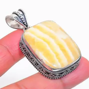 Подвеска из натурального кальцитового агата из стерлингового серебра 925 пробы 1,93 дюйма L7Q89